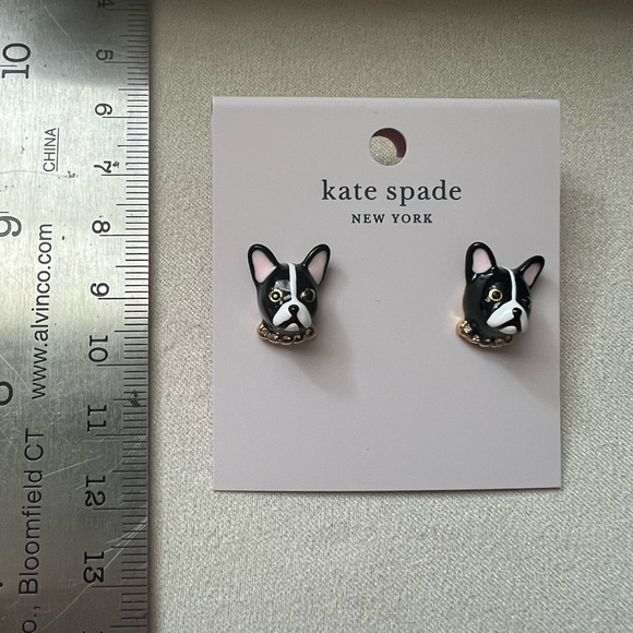 NWT KATE SPADE Black Frenchie Ma Chérie Antoine Dog Stud Earrings - Picture 4 of 8